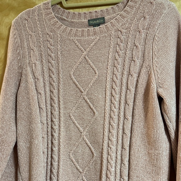 Style & Co. Dusty Rose Cable-Knit Crewneck Sweater - Picture 6 of 6